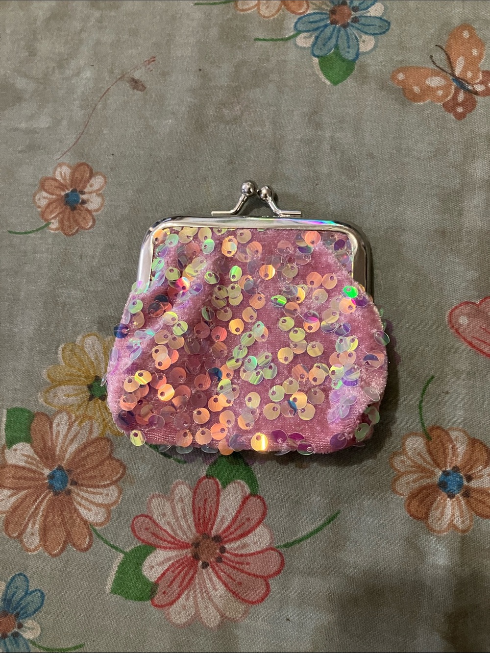 Sequin Kiss-Lock Coin Purse - Pink